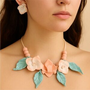 Handcrafted Floral Statement Necklace + Earring Set